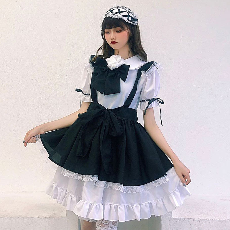 Robe de costume de soubrette gothique Lolita avec nœud papillon