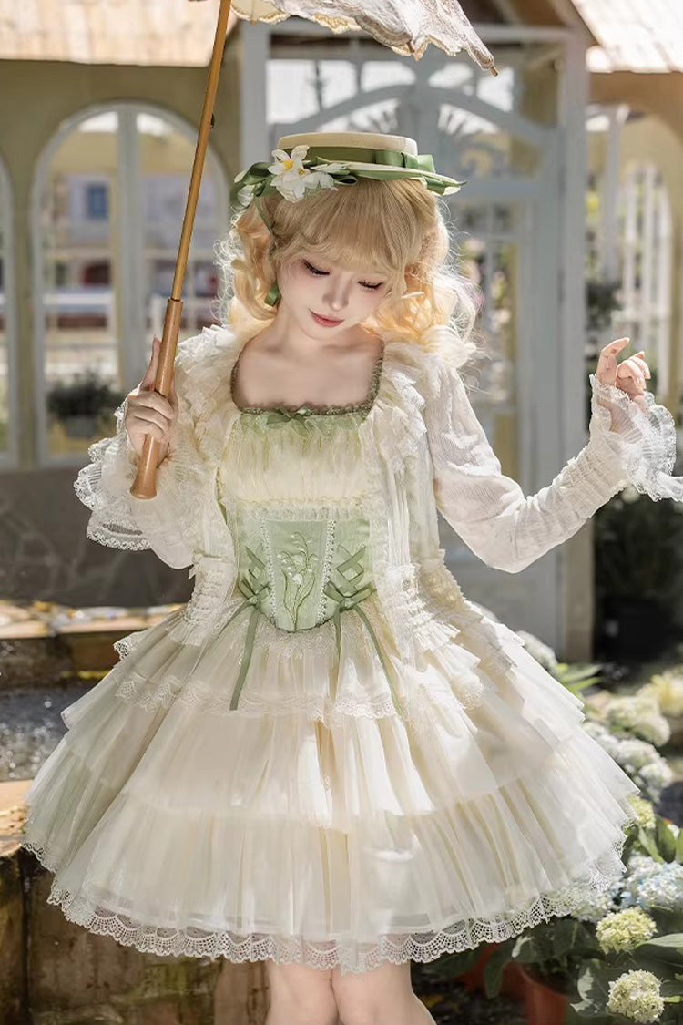 Fishbone Embroidered Sweet Lolita Jumper Dress - Green Letters & Poems