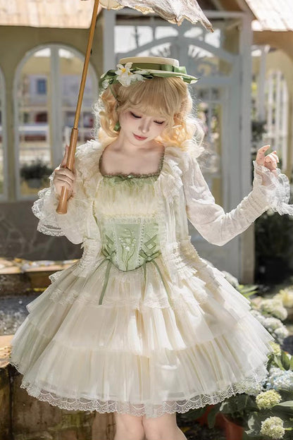 Fishbone Embroidered Sweet Lolita Jumper Dress - Green Letters & Poems