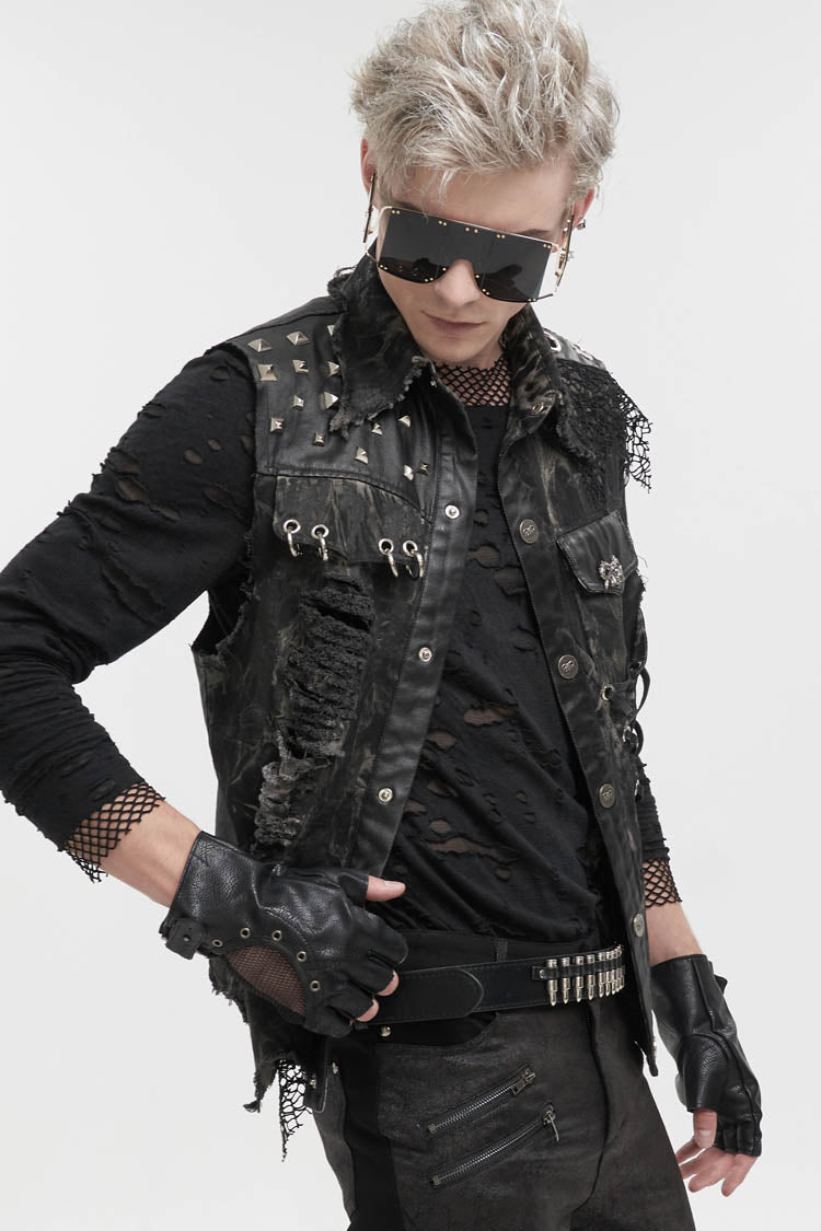 Men's Punk Vest with Skull Sheep Print and Tie-Dye Accent