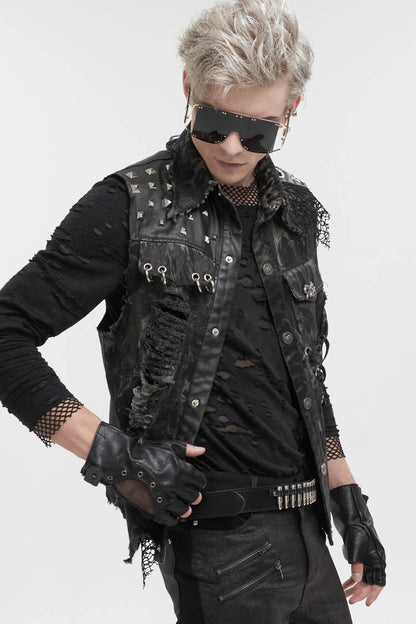 Men's Punk Vest with Skull Sheep Print and Tie-Dye Accent