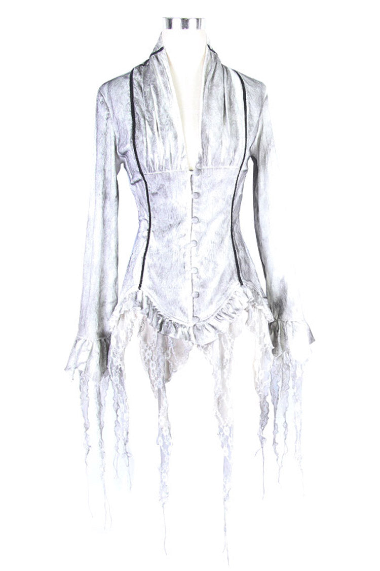 Gothic Lace-Up Back Blouse with Tassels