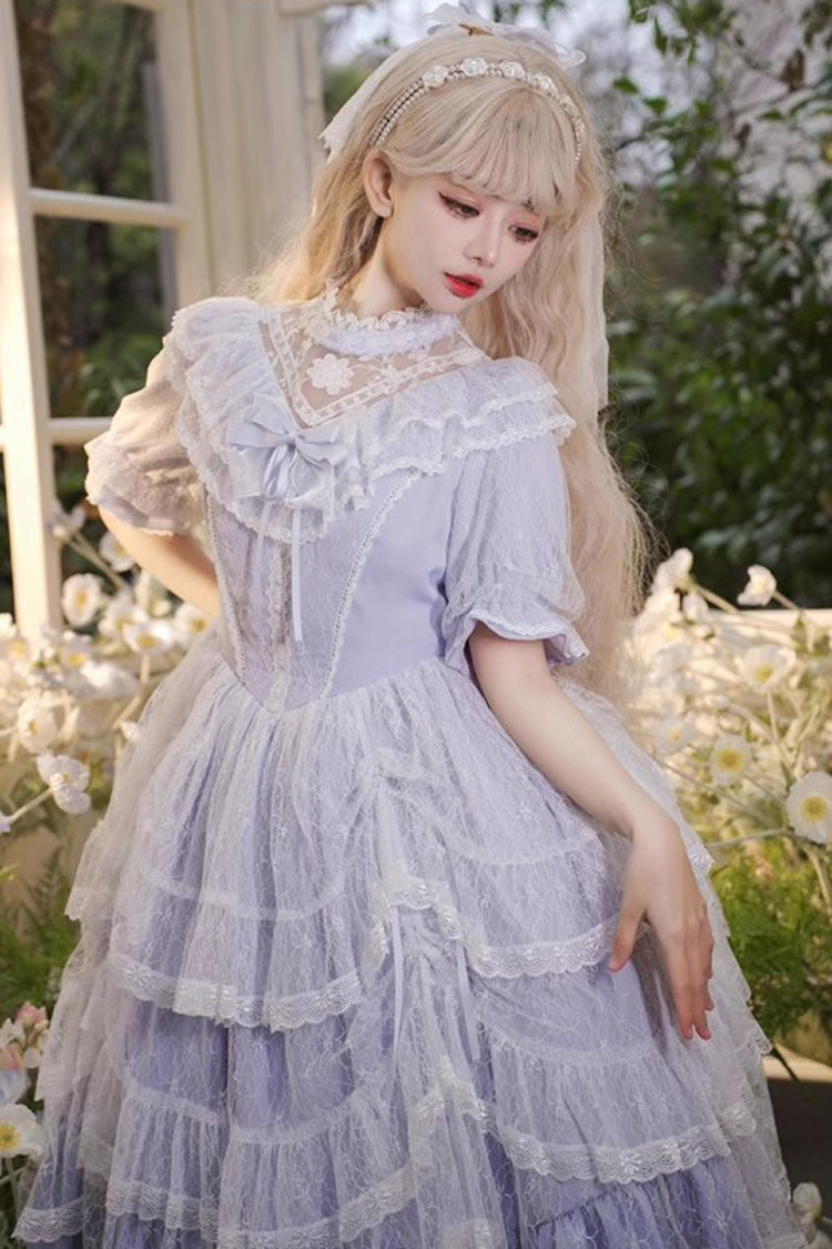 Purple Jacquard Bowknot OP Dress - Sweet Elegant Lolita