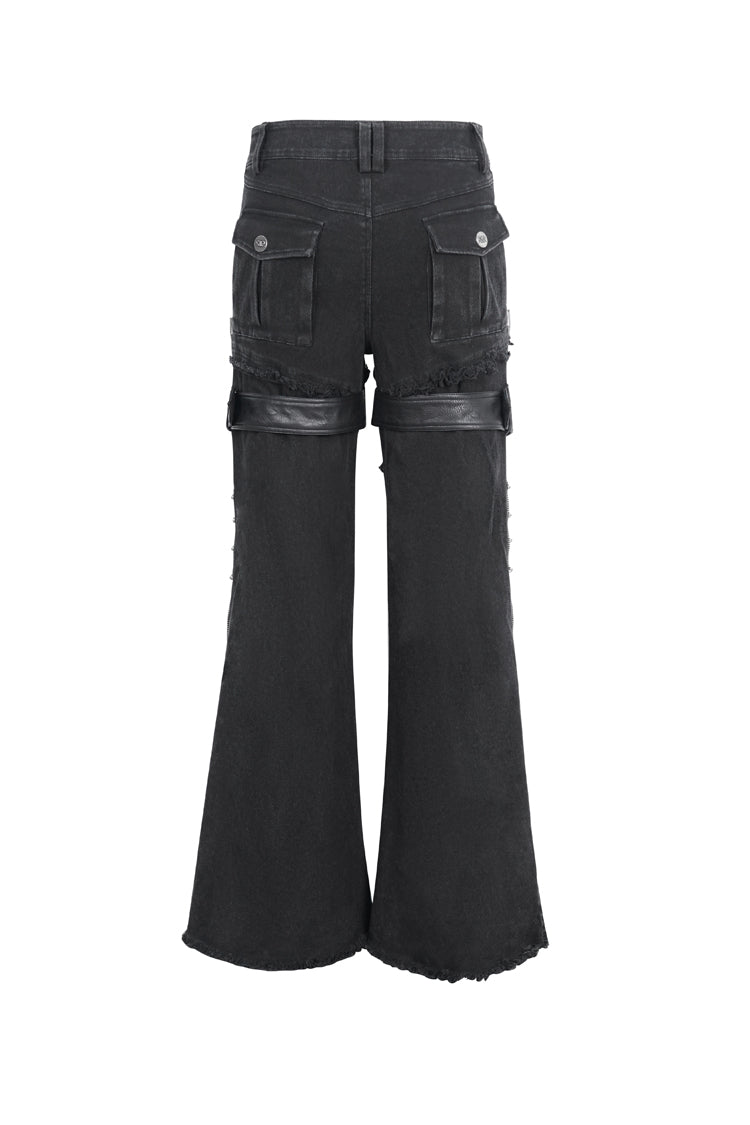 Men's Punk Flared Pants in Spliced Black Faux Leather