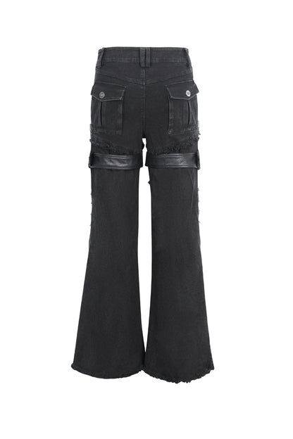 Men's Punk Flared Pants in Spliced Black Faux Leather
