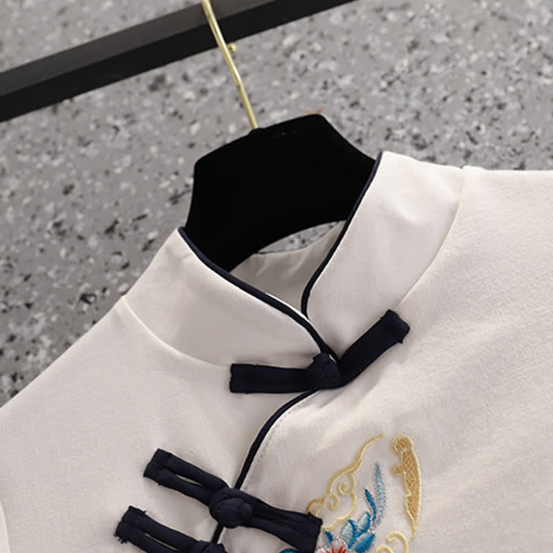 Elegant Shirt Deer Embroidery Buckle Skirt