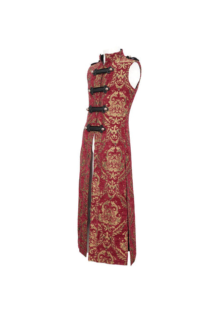 Crimson Mandarin Collar Totem Embroidered Men's Goth Waistcoat