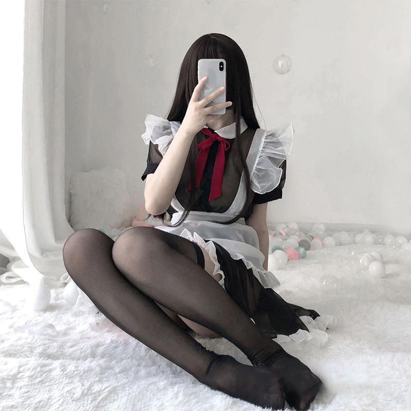 Kawaii Sexy Maid Apron Stockings Lingerie Dress