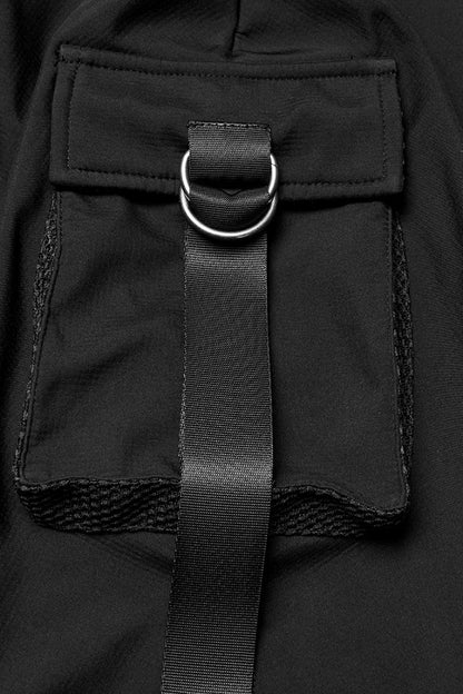 Buckle Strap Hooded Black Asymmetric Punk Cloak Men's