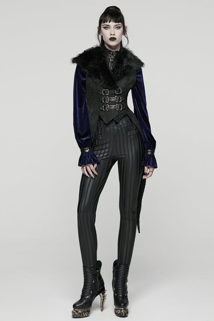 Swallow-Tailed Jacquard Vest with Buckles for Women - NoirEdge