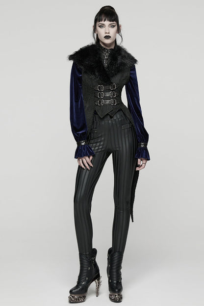 Swallow-Tailed Jacquard Vest with Buckles for Women - NoirEdge
