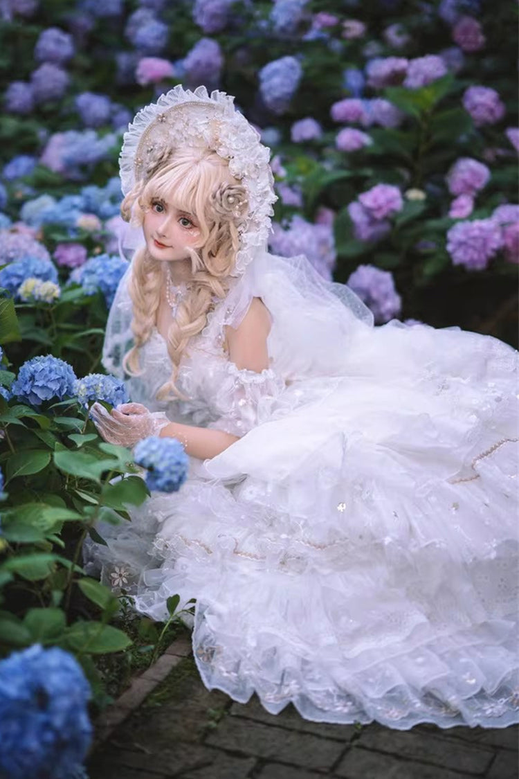 White Dreamy Waltz Sleeveless Layered Ruffle Lace Gothic JSK