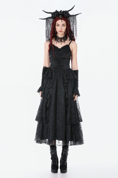 Ruched Lace Gothic Maxi Slip Dress for Weddings