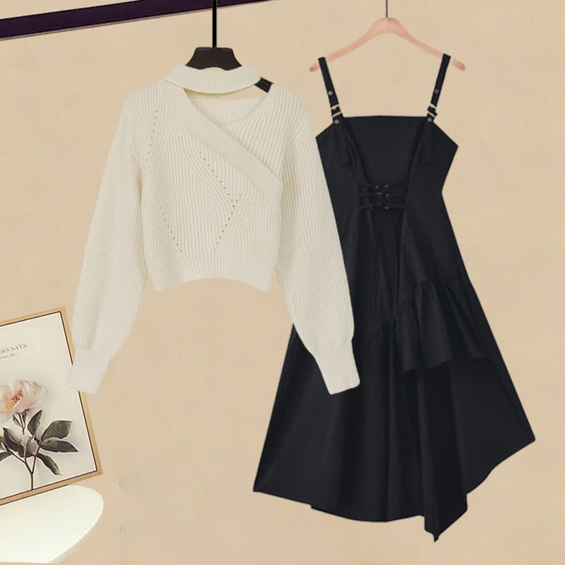 Slip Color Up Dress Lace Sweater Irregular Pure