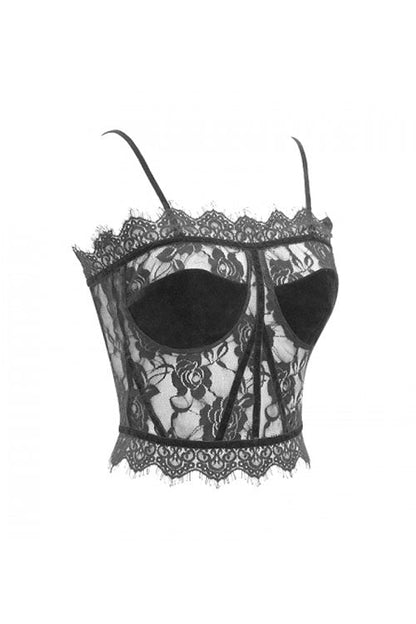 Gothic Corset with Lace Halter and Flocking Ribbon Details