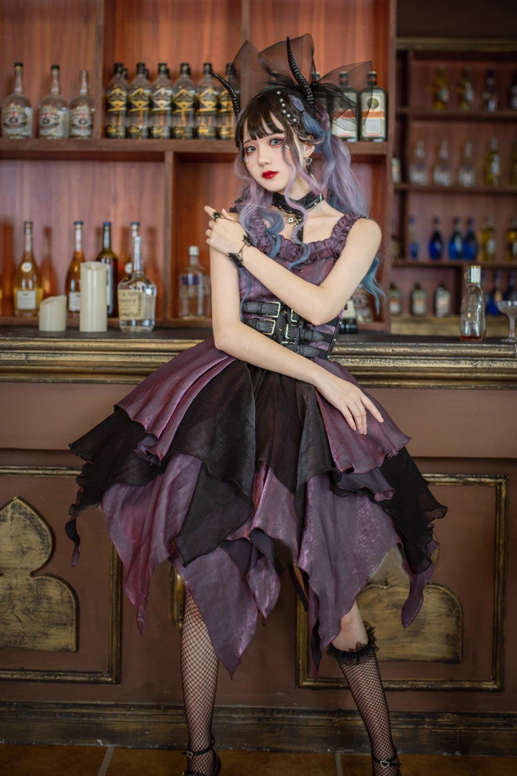 Purple Gothic Lolita Multi-Layered Asymmetric JSK Dress