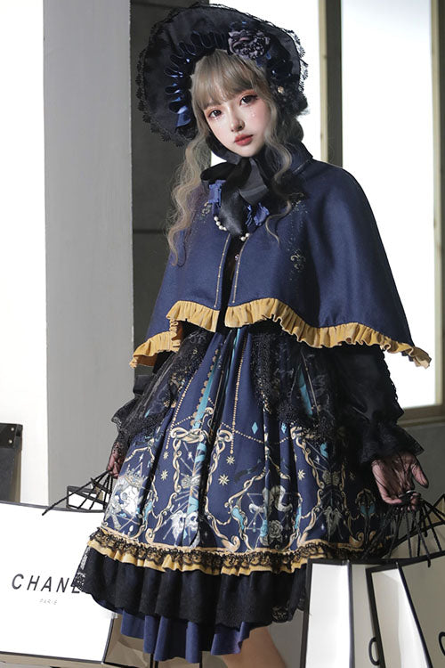 Black Gothic Lolita OP Dress with Lace Ruffled Long Sleeves