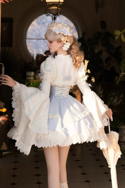 Sleeveless Double Printed Ruffled Open Bow Lace-Up Sweet Lolita JSK Short