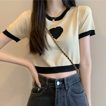 Skirt Split T-Shirt Lattice Flouncing Love Print Set Heart