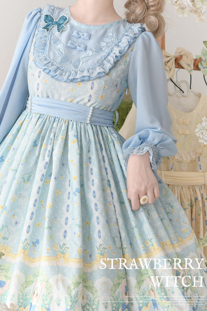 Printed Ruffled Embroidered Bow Sweet Lolita Dress