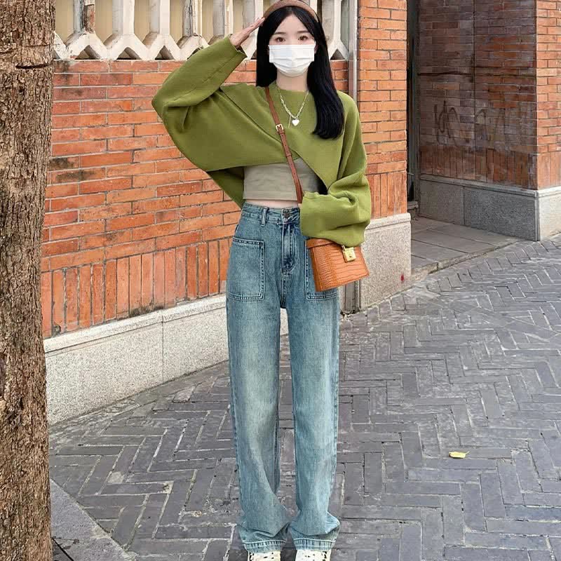 Pull court en tricot Green Cross Cami Pantalon en jean à poches