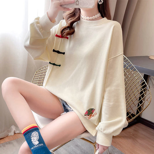 Sweatshirt mit Vintage-Fan-Stickerei und Schnalle