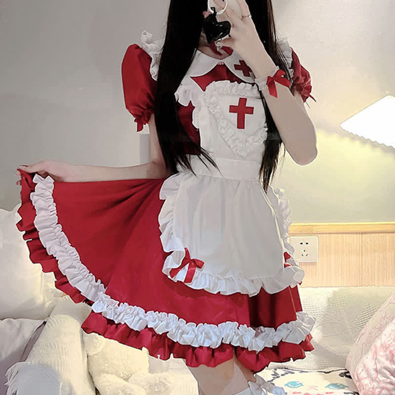 Ensemble robe lolita à volants et imprimé croix kawaii