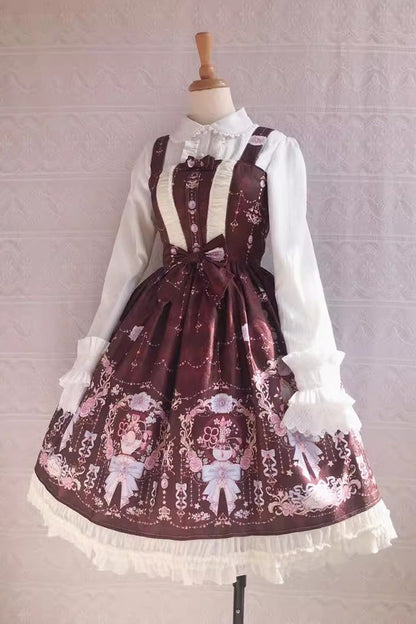 Small Delicate Print Ruffle Bowknot Jsk Dress - Sweet Lolita