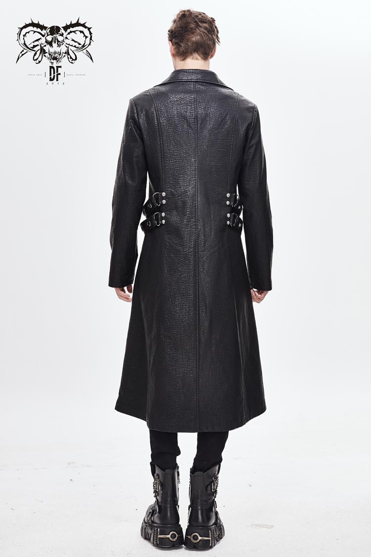 Men's Punk Leather Coat with Waist Hasp