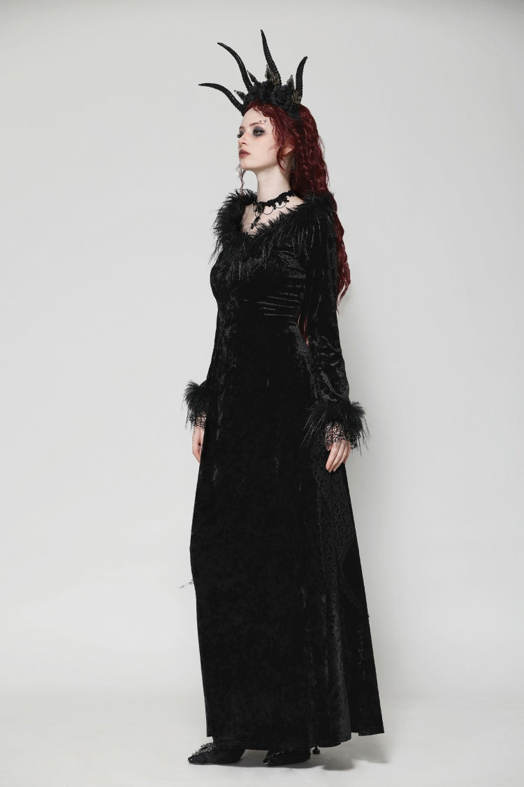 Long Sleeve Velvet Lace Gothic Maxi Wedding Dress