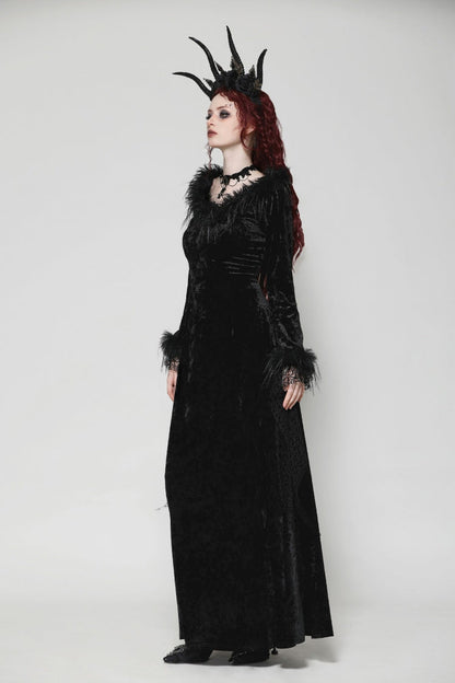Long Sleeve Velvet Lace Gothic Maxi Wedding Dress