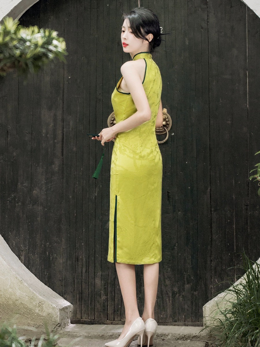 Cheongsam fleuri jaune