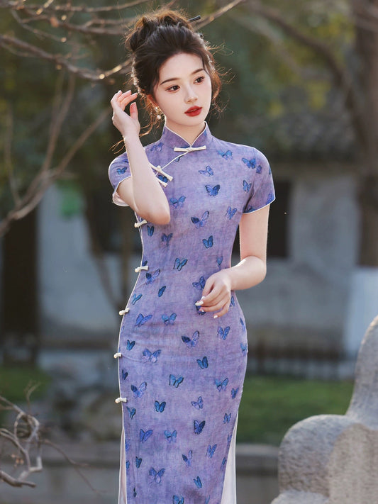 Cheongsam papillon violet