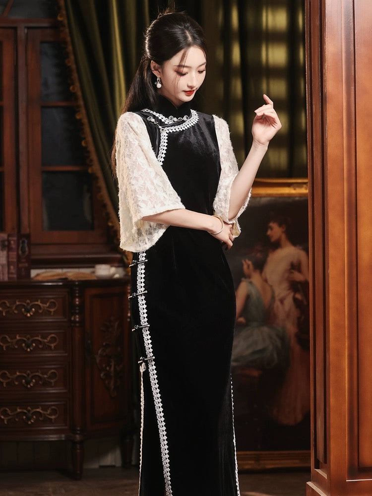 Vintage Lace Sleeve Long Cheongsam