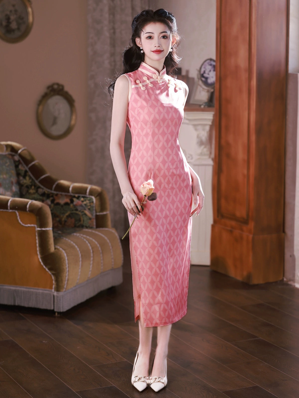 Cheongsam rose élégant