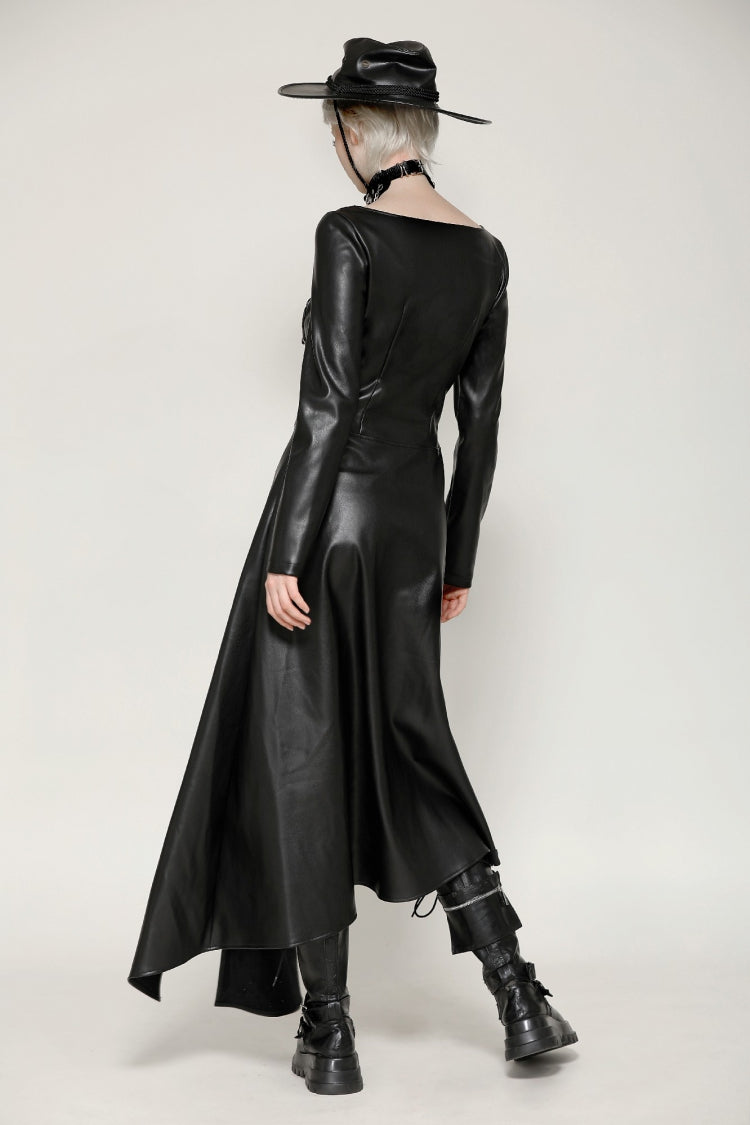 Jet Black Cut-Out Side Slit Asymmetrical Hem Punk Dress