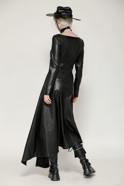 Jet Black Cut-Out Side Slit Asymmetrical Hem Punk Dress