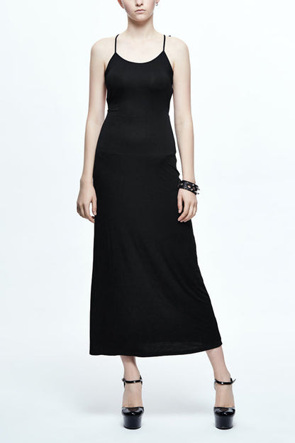 Gothic Women's Midi Slip Dress with Five-Pointed Star Pattern