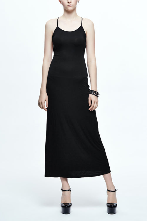 Gothic Women's Midi Slip Dress with Five-Pointed Star Pattern