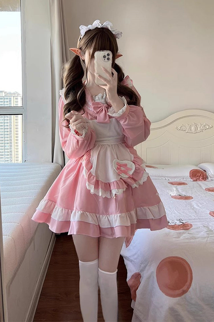 Pink Maid Long Sleeve Ruffle Bow Sailor Sweet Plus Size Lolita Dress Full Set