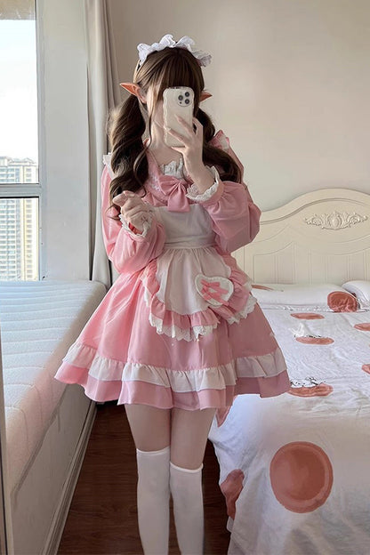 Pink Maid Long Sleeve Ruffle Bow Sailor Sweet Plus Size Lolita Dress Full Set