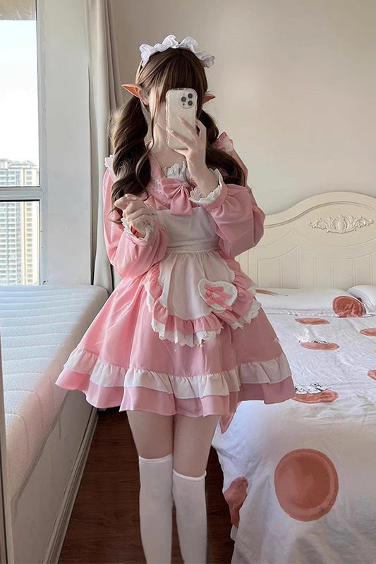 Pink Maid Long Sleeve Ruffle Bow Sailor Sweet Plus Size Lolita Dress Full Set