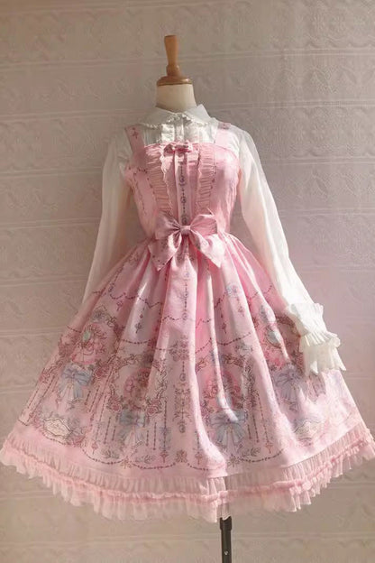 Small Delicate Print Ruffle Bowknot Jsk Dress - Sweet Lolita