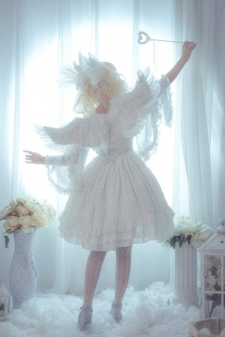 Gothic Lolita Wishing Stars Double-Layered Ruffle Lace-Up JSK Dress