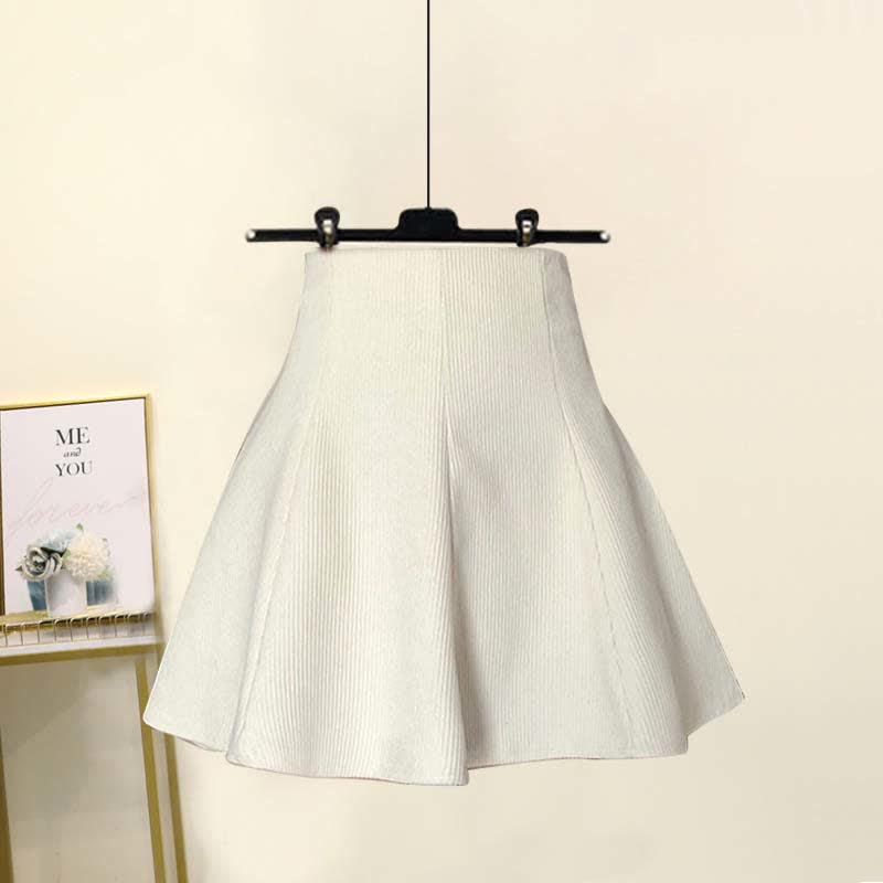 Plaid Knot Skirt Print Sweater Set Pleated Bow