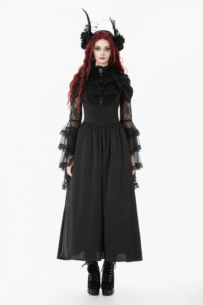 Women's Gothic Wedding Dress with Ruffled Lace and Lace-Up
