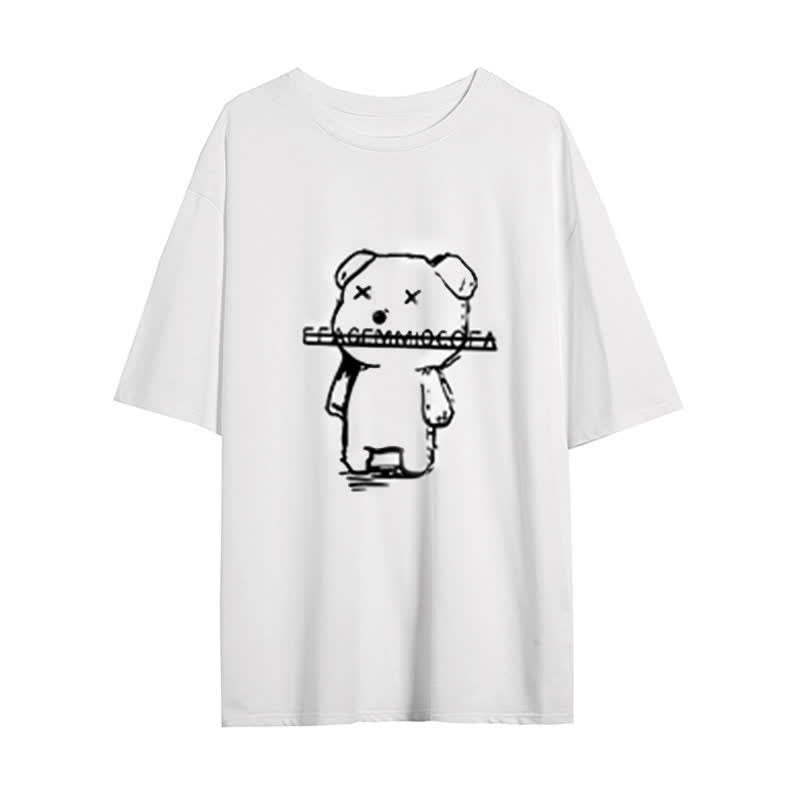 T-shirt à col rond et imprimé ours avec jupe à lacets