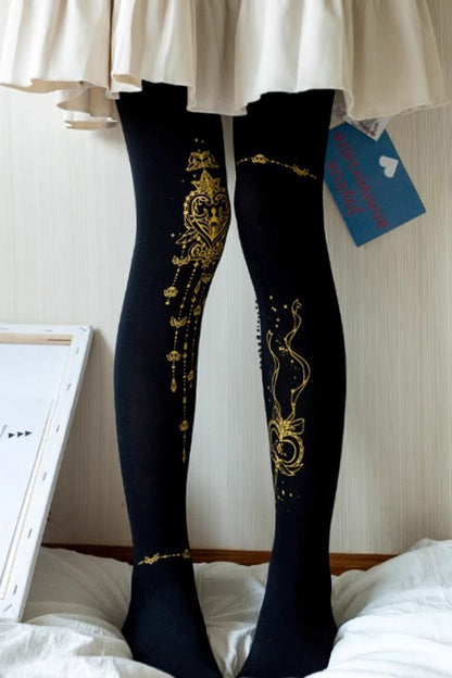 Sweet Lolita Sheer Tights with Metallic Foil Print in 13 Variants