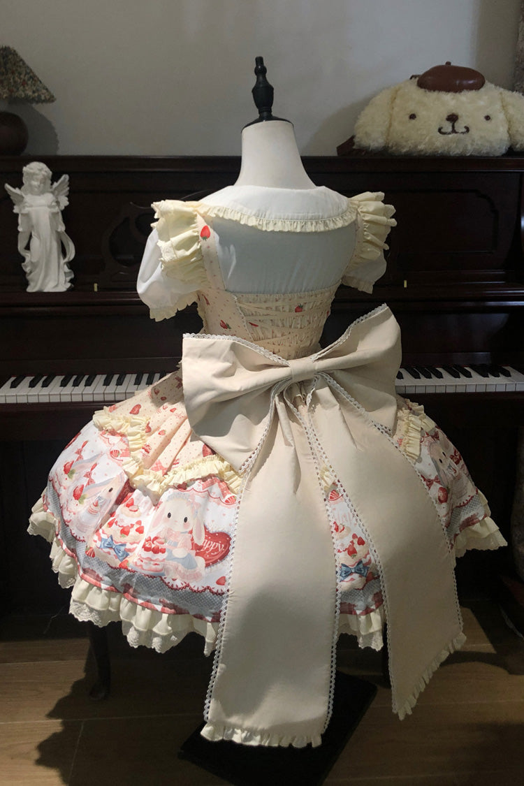 Sunny Sleeveless Double-Layer Printed Ruffled Bow JSK Dress
