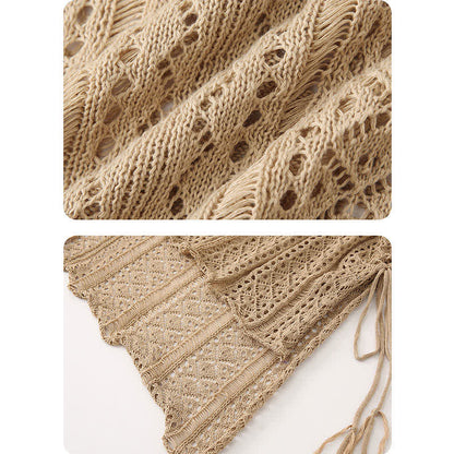 Boho Split Crochet Tassel Out Shirt Dress Hollow Belted